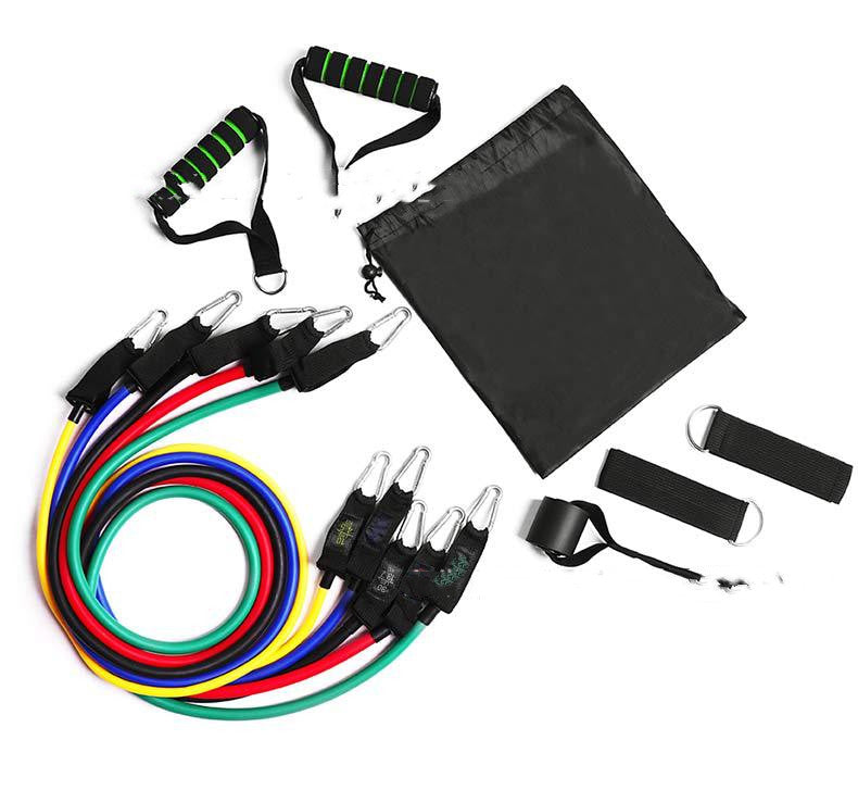 Professional Fitness Rally Elastic Rope - TPE Resistance Band System (5 Bands, 10-30 lbs, 11-Piece Complete Set)