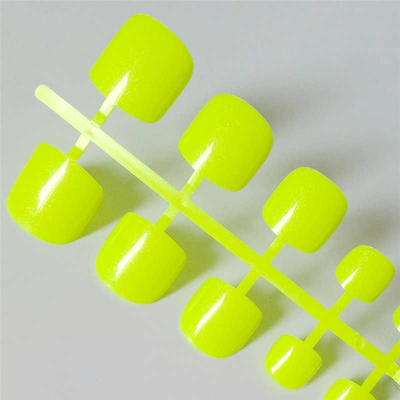 Bright Green Acrylic Toe Nails - Square Press-On | 5.8-16.6mm Length Professional Set