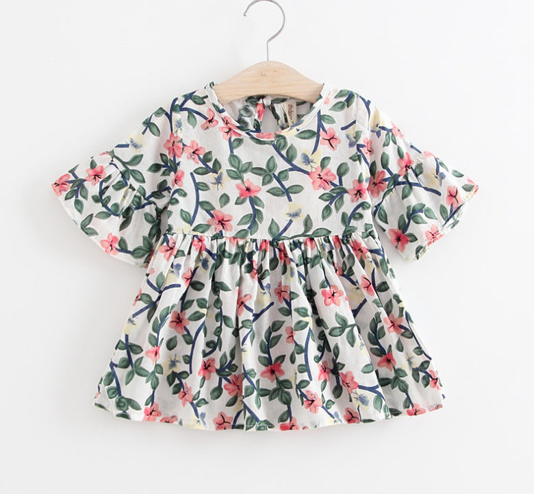Jupes pour enfants filles, robe en coton imprimée à manches évasées