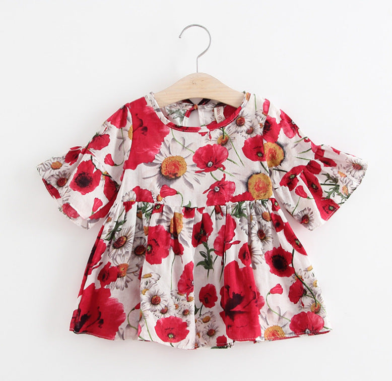 Jupes pour enfants filles, robe en coton imprimée à manches évasées