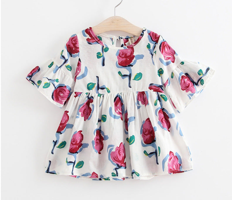 Jupes pour enfants filles, robe en coton imprimée à manches évasées