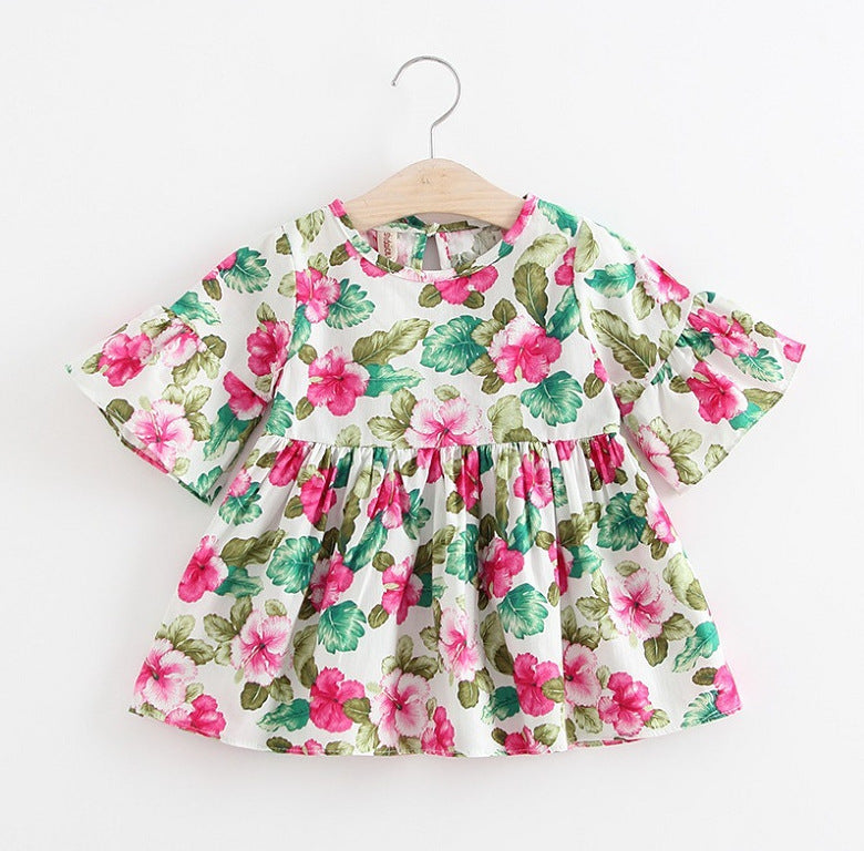 Jupes pour enfants filles, robe en coton imprimée à manches évasées
