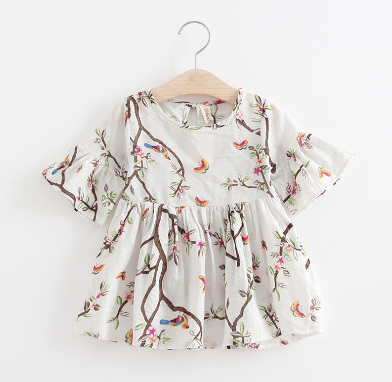 Jupes pour enfants filles, robe en coton imprimée à manches évasées