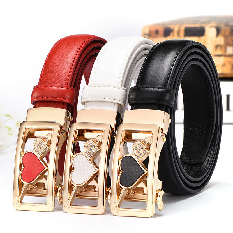 Ceinture en cuir pour femmes, ceinture à boucle automatique décontractée et assortie à tout
