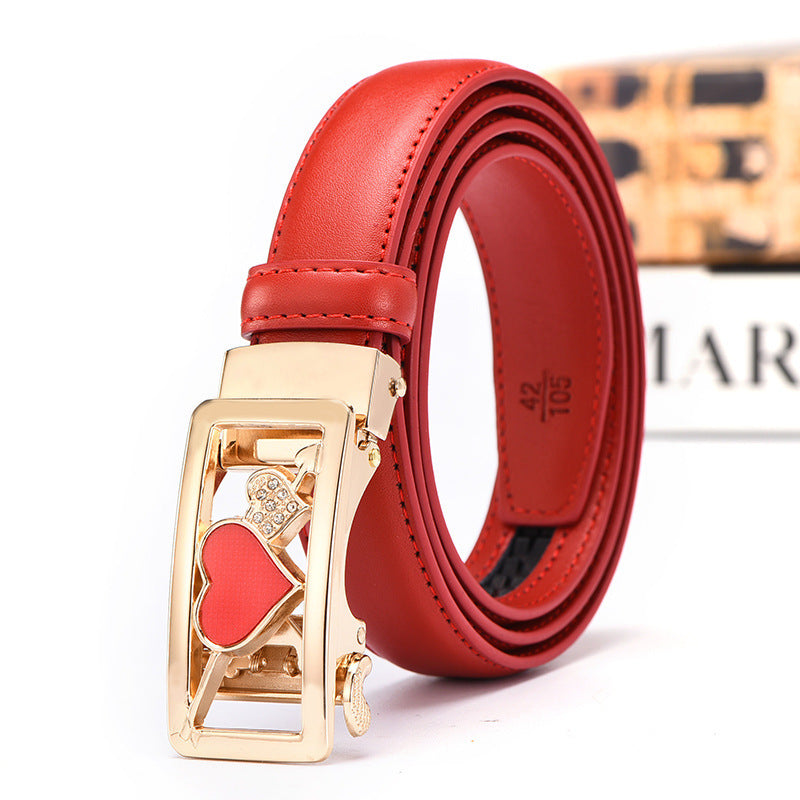 Ceinture en cuir pour femmes, ceinture à boucle automatique décontractée et assortie à tout