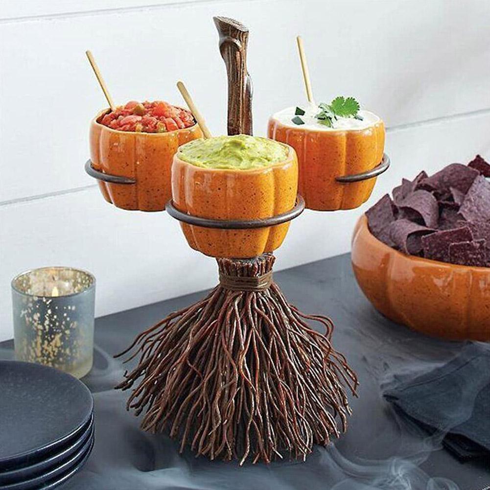Support de bol de collation de citrouille de balai d'halloween, décorations de décoration de maison