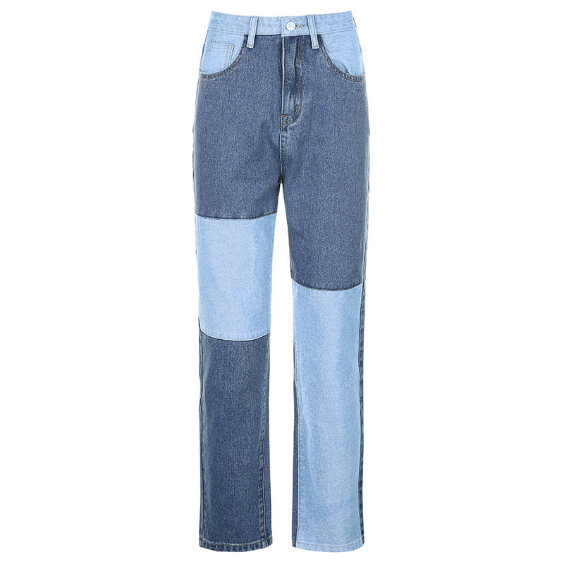 Kontrast sömmar Hög-huse Raka Jeans Kvinnor Jeans Kvinnor - Contrast Precision