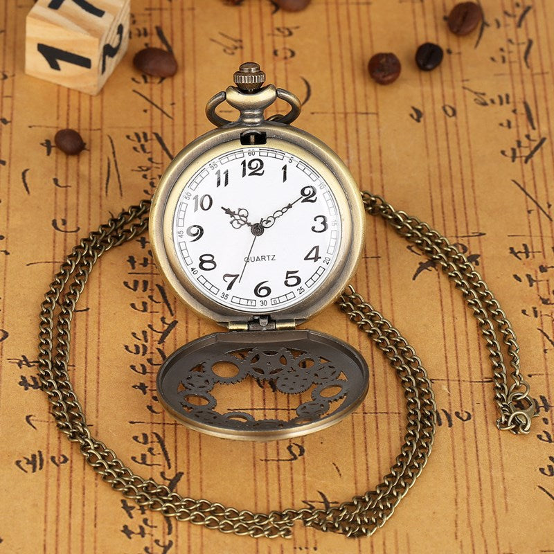 Retro Bronze Steampunk Quartz Pocket Watch Stainless Steel Chain Necklace 30cm For Men For Women With Gift Box - Vintage Modern Elegant Unisex