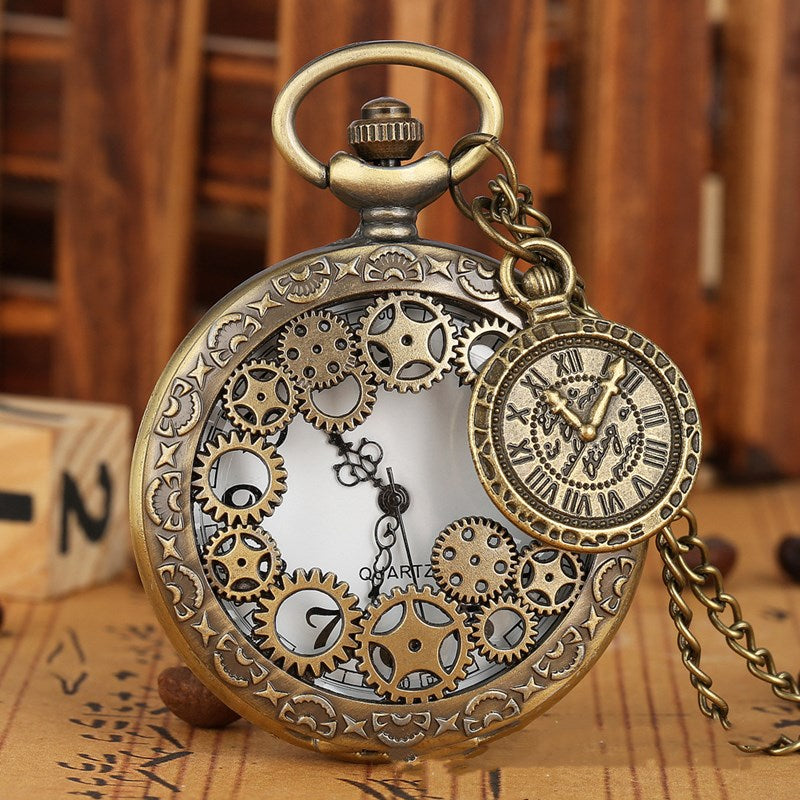 Retro Bronze Steampunk Quartz Pocket Watch Stainless Steel Chain Necklace 30cm For Men For Women With Gift Box - Vintage Modern Elegant Unisex