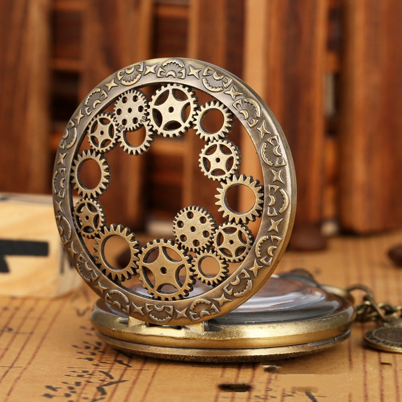 Retro Bronze Steampunk Quartz Pocket Watch Stainless Steel Chain Necklace 30cm For Men For Women With Gift Box - Vintage Modern Elegant Unisex