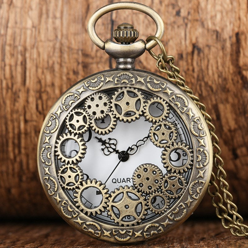 Retro Bronze Steampunk Quartz Pocket Watch Stainless Steel Chain Necklace 30cm For Men For Women With Gift Box - Vintage Modern Elegant Unisex