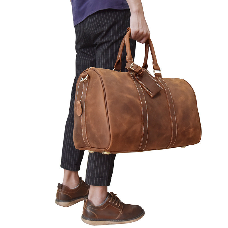 Top Layer Cowhide One-Soulder Messenger Duffel Bag