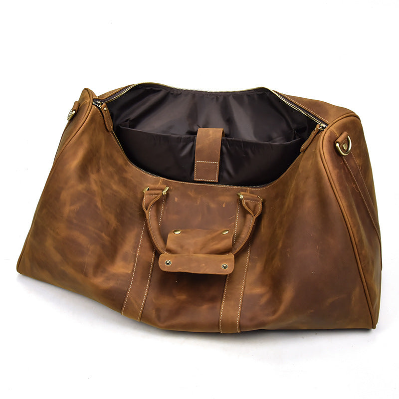Top Layer Cowhide One-Soulder Messenger Duffel Bag