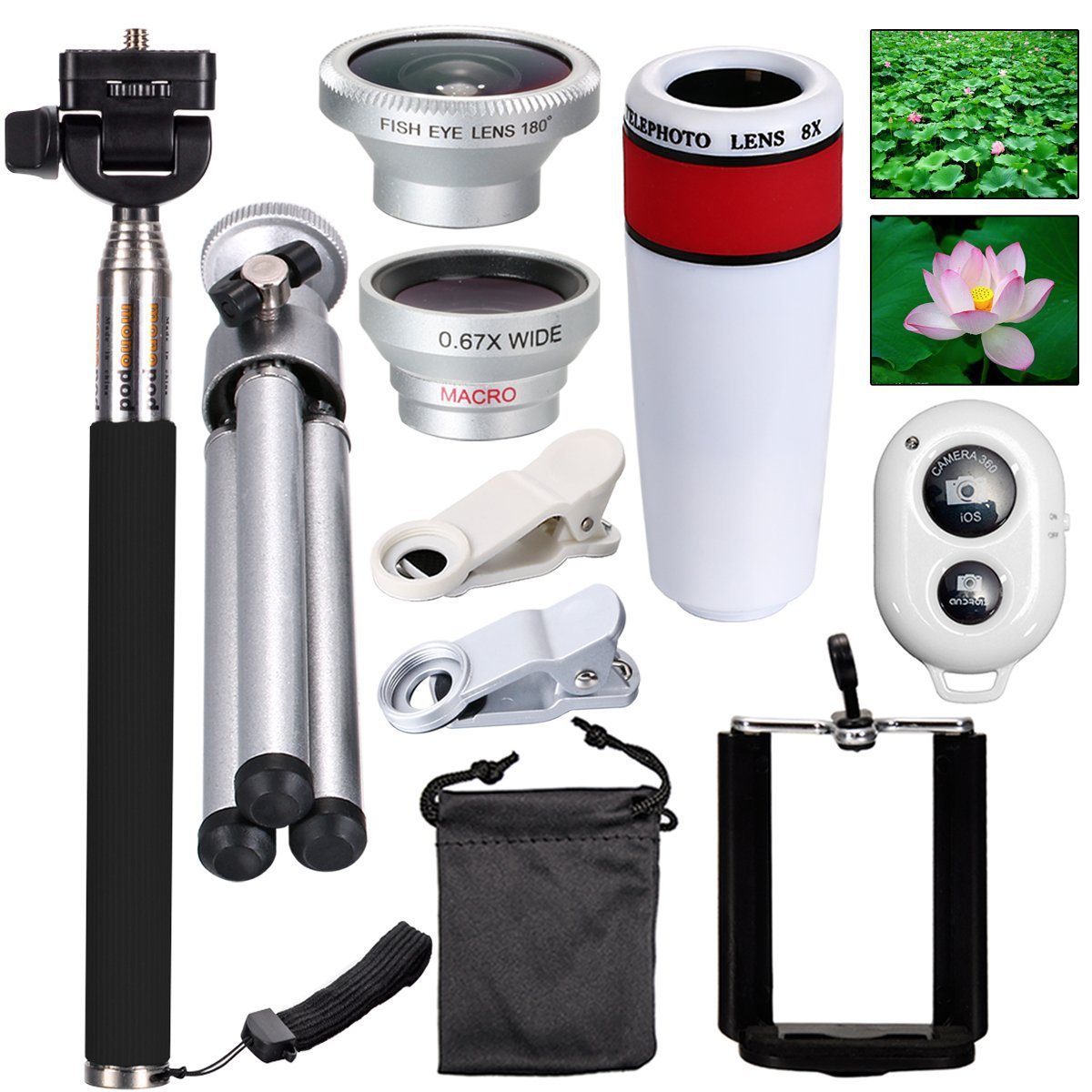 10 i 1 Telefon Kamera Lens Kit Tillbehör Travel Telescope Zoom Monopod