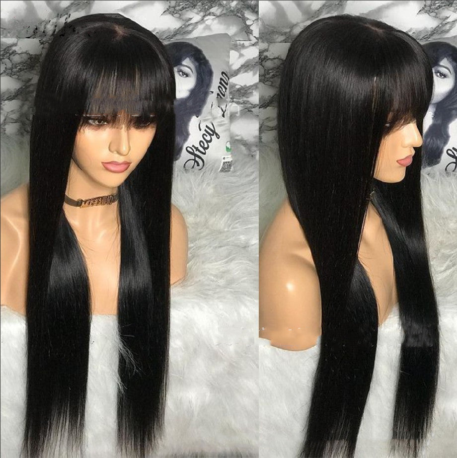 Qi Liuhai Perruque complète noire à cheveux longs et raides avec fil haute température