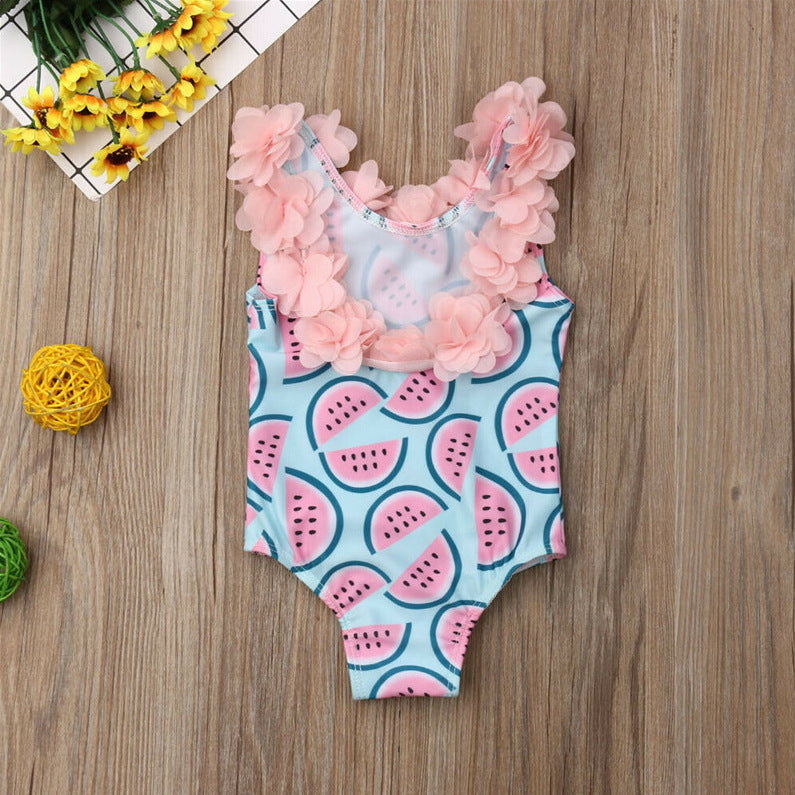 Barn Baby Girl Vattenmelon Baddräkt 3D Flower Bikini Simbadkläder