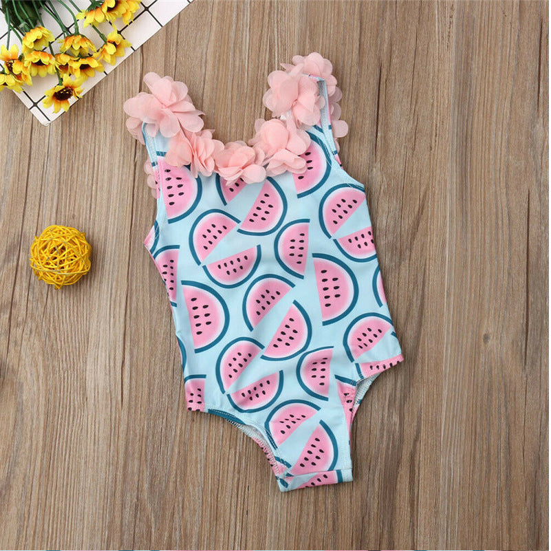 Barn Baby Girl Vattenmelon Baddräkt 3D Flower Bikini Simbadkläder