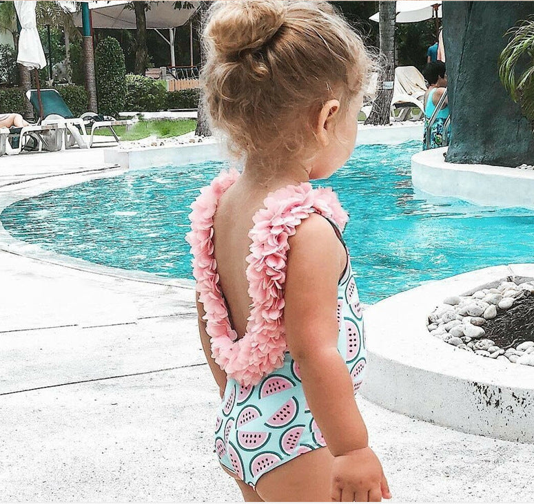 Barn Baby Girl Vattenmelon Baddräkt 3D Flower Bikini Simbadkläder