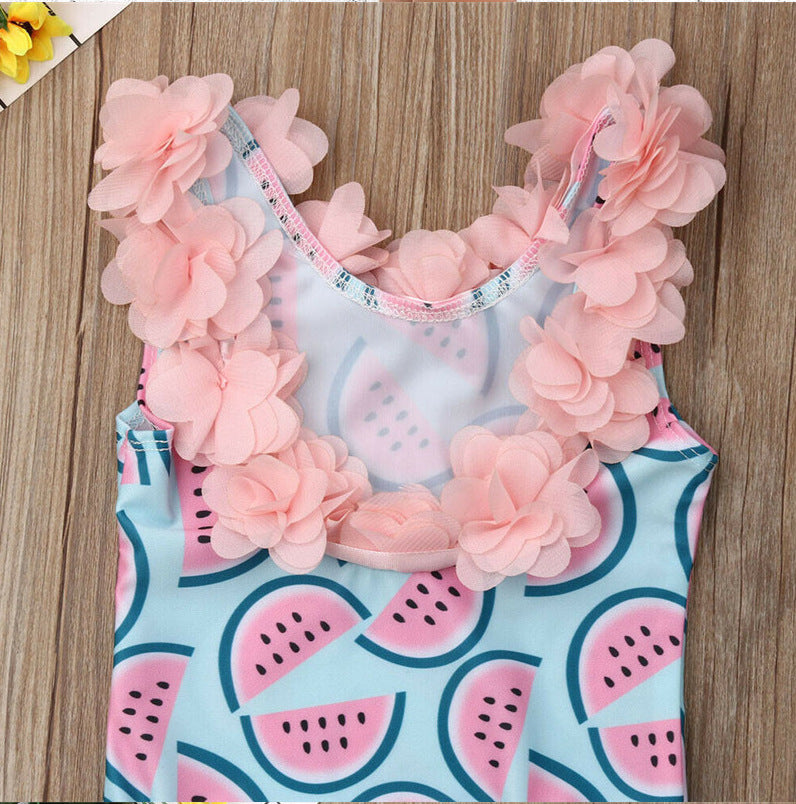 Barn Baby Girl Vattenmelon Baddräkt 3D Flower Bikini Simbadkläder