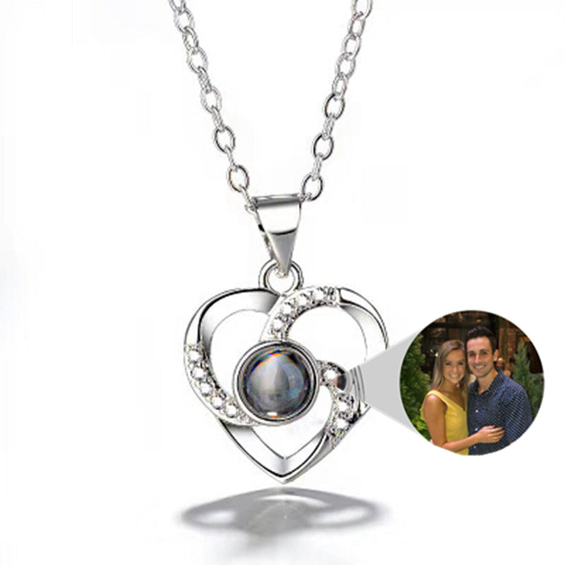 S925 Argent Romantiska Färgglada Fotoprojektion Halsband Hjärta Formad Hängande Halsbande