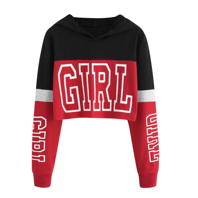 Crop Top Hoodie Sweatshirt Luvtröjor Dam Patchwork Lett