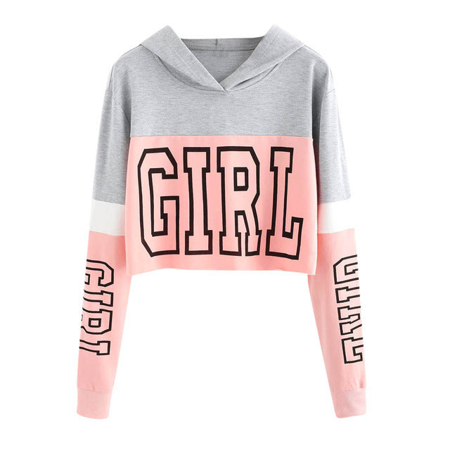 Crop Top Hoodie Sweatshirt Luvtröjor Dam Patchwork Lett
