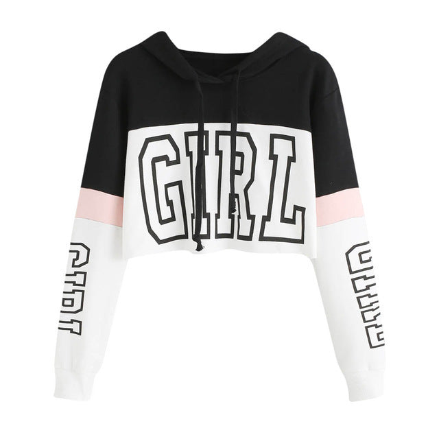 Crop Top Hoodie Sweatshirt Luvtröjor Dam Patchwork Lett