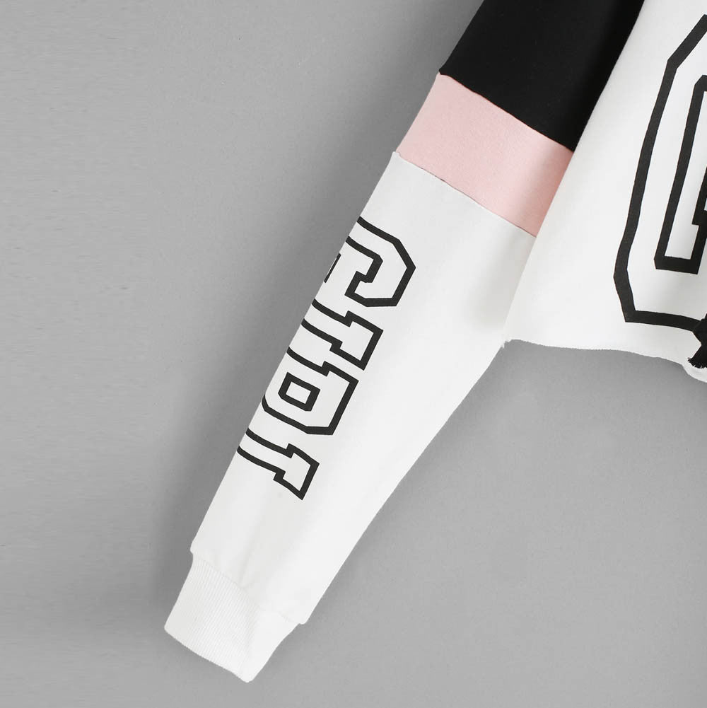 Crop Top Hoodie Sweatshirt Luvtröjor Dam Patchwork Lett