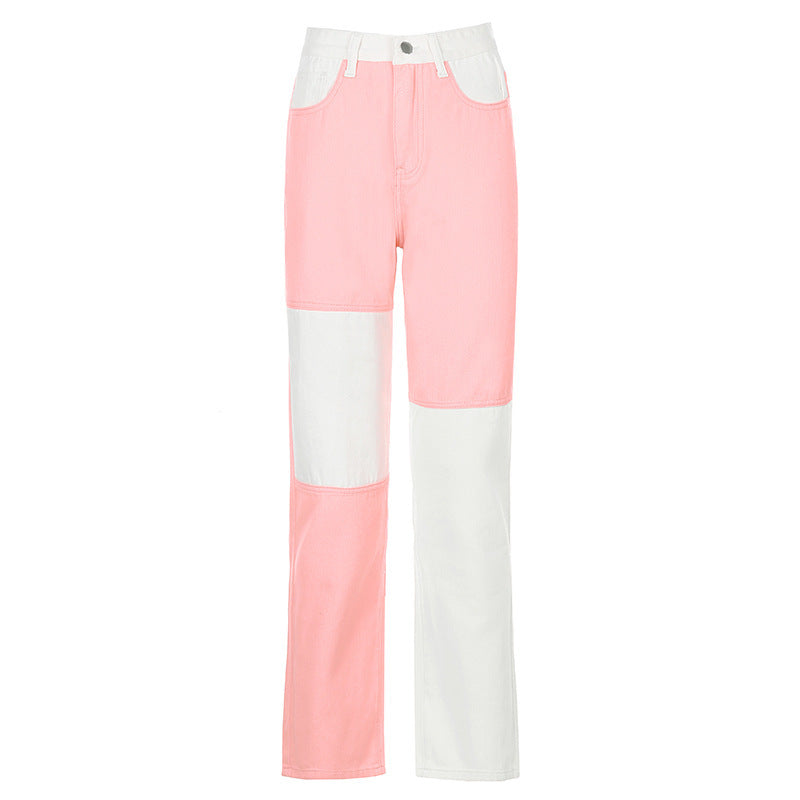 Kontrast sömmar Hög-huse Raka Jeans Kvinnor Jeans Kvinnor - Contrast Precision