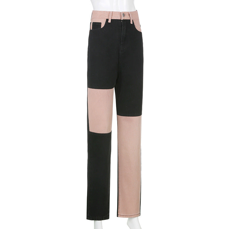 Kontrast sömmar Hög-huse Raka Jeans Kvinnor Jeans Kvinnor - Contrast Precision