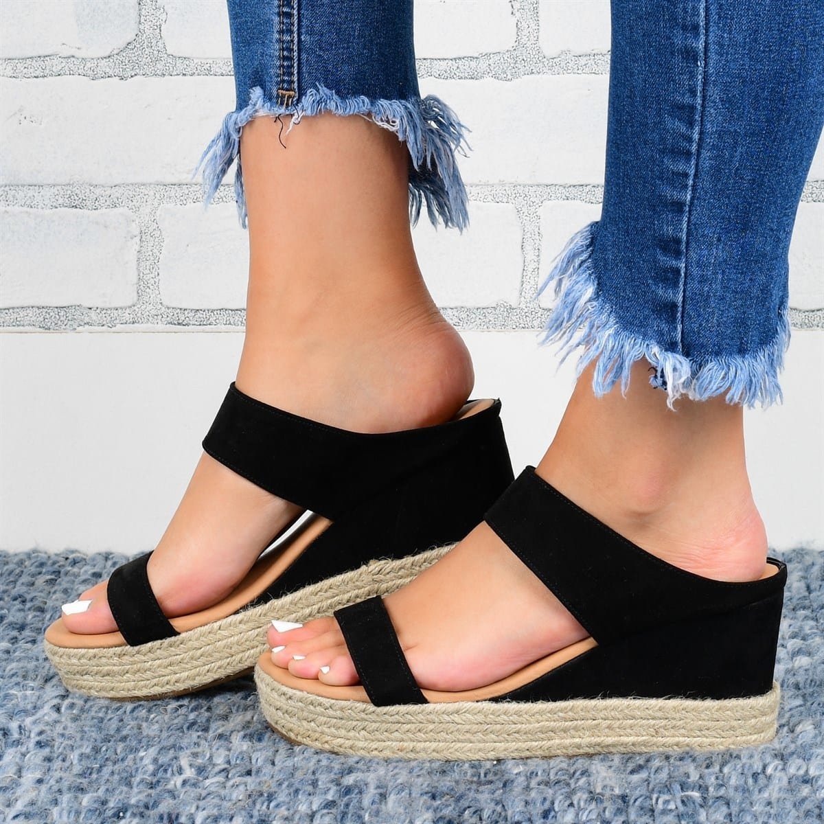 Tofflor med kilklack Casual sandaler Hampa Skor med hög kilklack