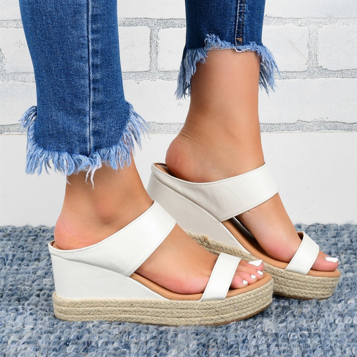 Tofflor med kilklack Casual sandaler Hampa Skor med hög kilklack