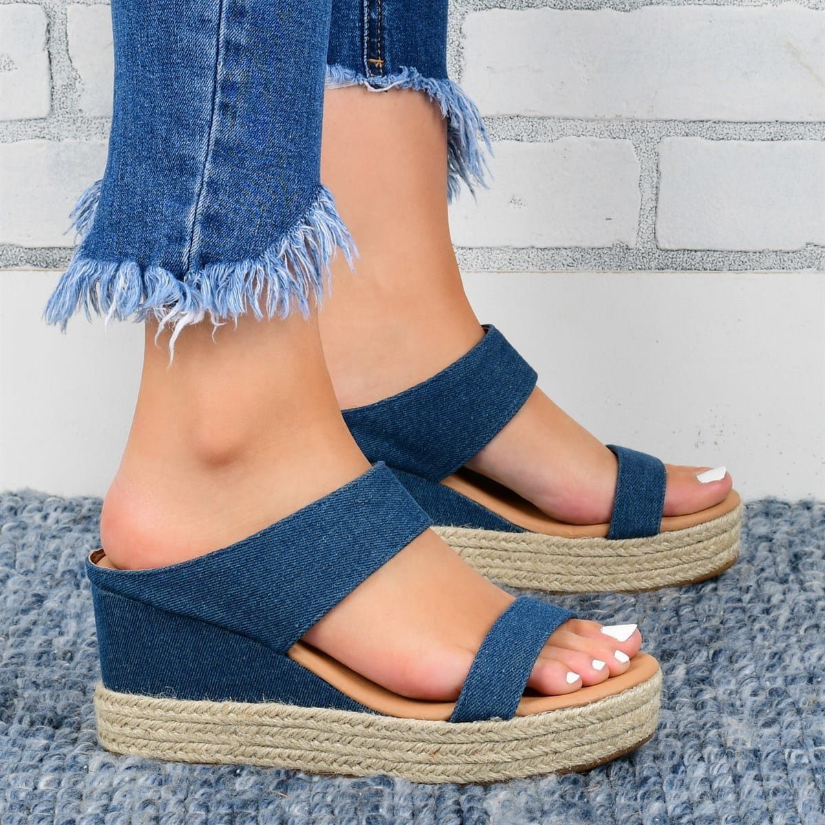 Tofflor med kilklack Casual sandaler Hampa Skor med hög kilklack
