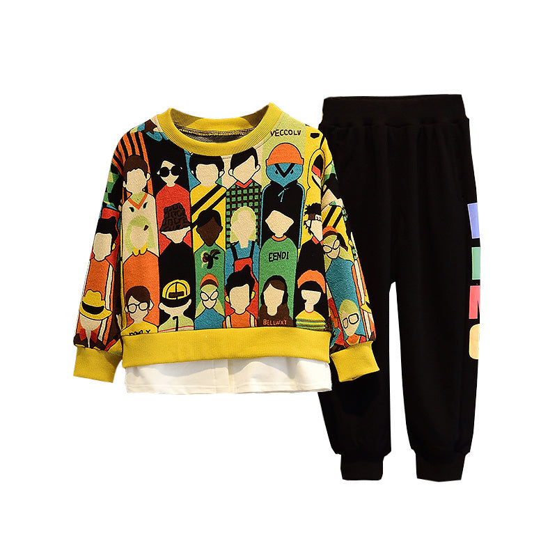 Boys' Autumn Collection - Korean Casual Cartoon Two-Piece Suit