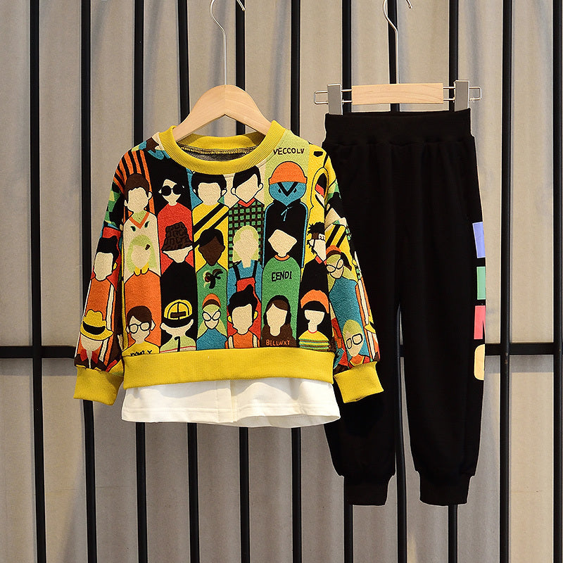 Boys' Autumn Collection - Korean Casual Cartoon Two-Piece Suit