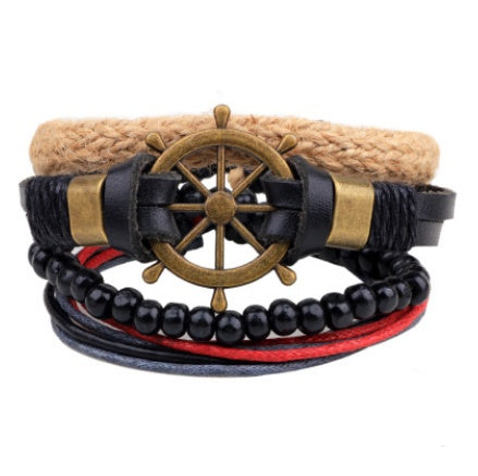 Läderarmband män Flerlagers pärlorarmband Punk wrap armband för kvinnor Vintage punk män smycken