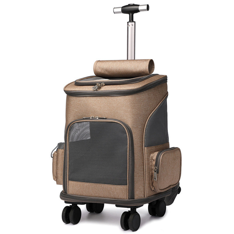 Sac à dos pliable portatif pour animaux de compagnie, sac à dos de voyage pour chat avec chariot à roue universel, sac pour animaux de compagnie