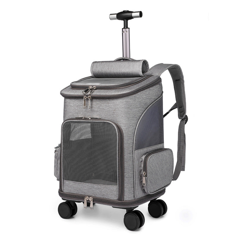Sac à dos pliable portatif pour animaux de compagnie, sac à dos de voyage pour chat avec chariot à roue universel, sac pour animaux de compagnie