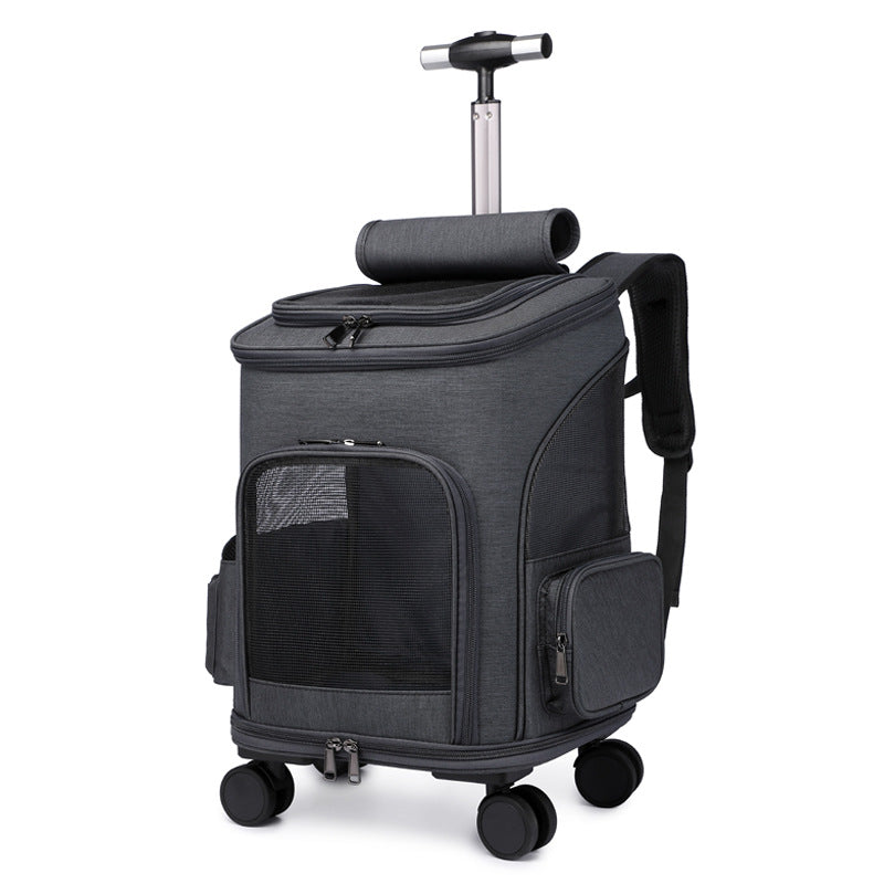 Sac à dos pliable portatif pour animaux de compagnie, sac à dos de voyage pour chat avec chariot à roue universel, sac pour animaux de compagnie