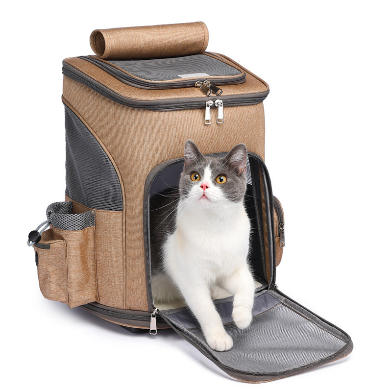 Sac à dos pliable portatif pour animaux de compagnie, sac à dos de voyage pour chat avec chariot à roue universel, sac pour animaux de compagnie