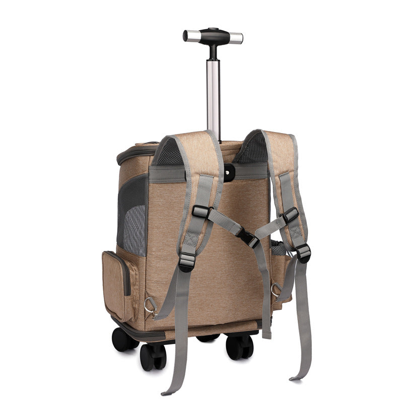 Sac à dos pliable portatif pour animaux de compagnie, sac à dos de voyage pour chat avec chariot à roue universel, sac pour animaux de compagnie