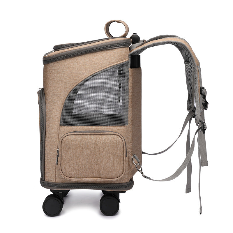 Sac à dos pliable portatif pour animaux de compagnie, sac à dos de voyage pour chat avec chariot à roue universel, sac pour animaux de compagnie