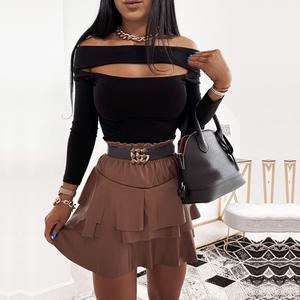 Professional Pack Hip Side Pleated Fake Two Leggings Skirt - Cotton Knitting (European American, Culottes Style)