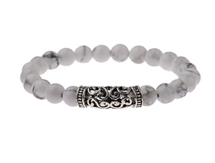 Kina Stil Mönster Cylindriska Tillbehör Legering Bly Färg Vulkansten Vit Pine Stone Armband