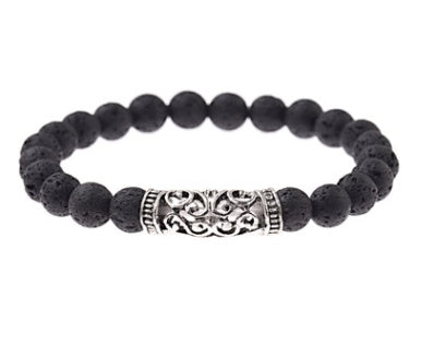 Kina Stil Mönster Cylindriska Tillbehör Legering Bly Färg Vulkansten Vit Pine Stone Armband