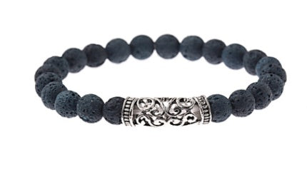 Kina Stil Mönster Cylindriska Tillbehör Legering Bly Färg Vulkansten Vit Pine Stone Armband
