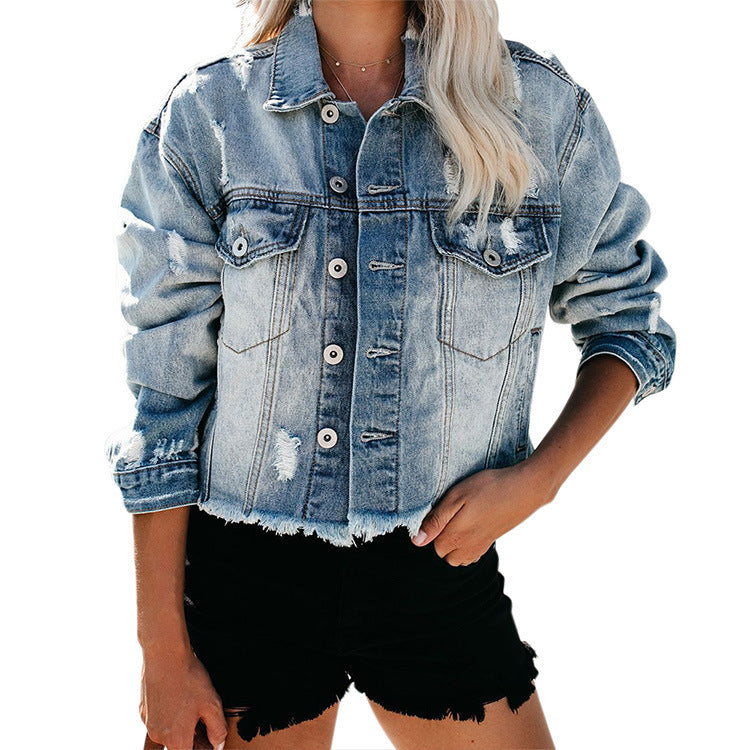 Ladies Denim Jacket Washed Denim Jacket - Chic Comfortable High-Quality Relaxed Fit Trendy