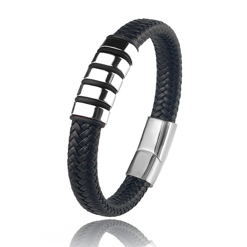 Anpassade armband med efternamn för män i rostfritt stål med läderpärlor