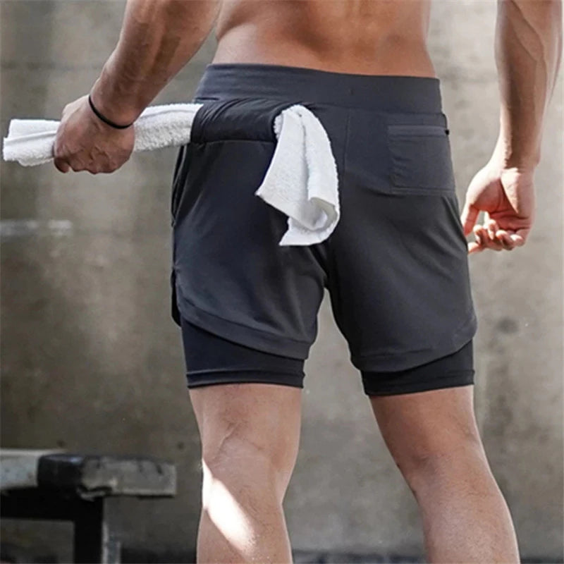 Short de course 2 en 1 pour hommes, Double pont, séchage rapide, Short de Sport, Fitness, Jogging, entraînement, pantalon court