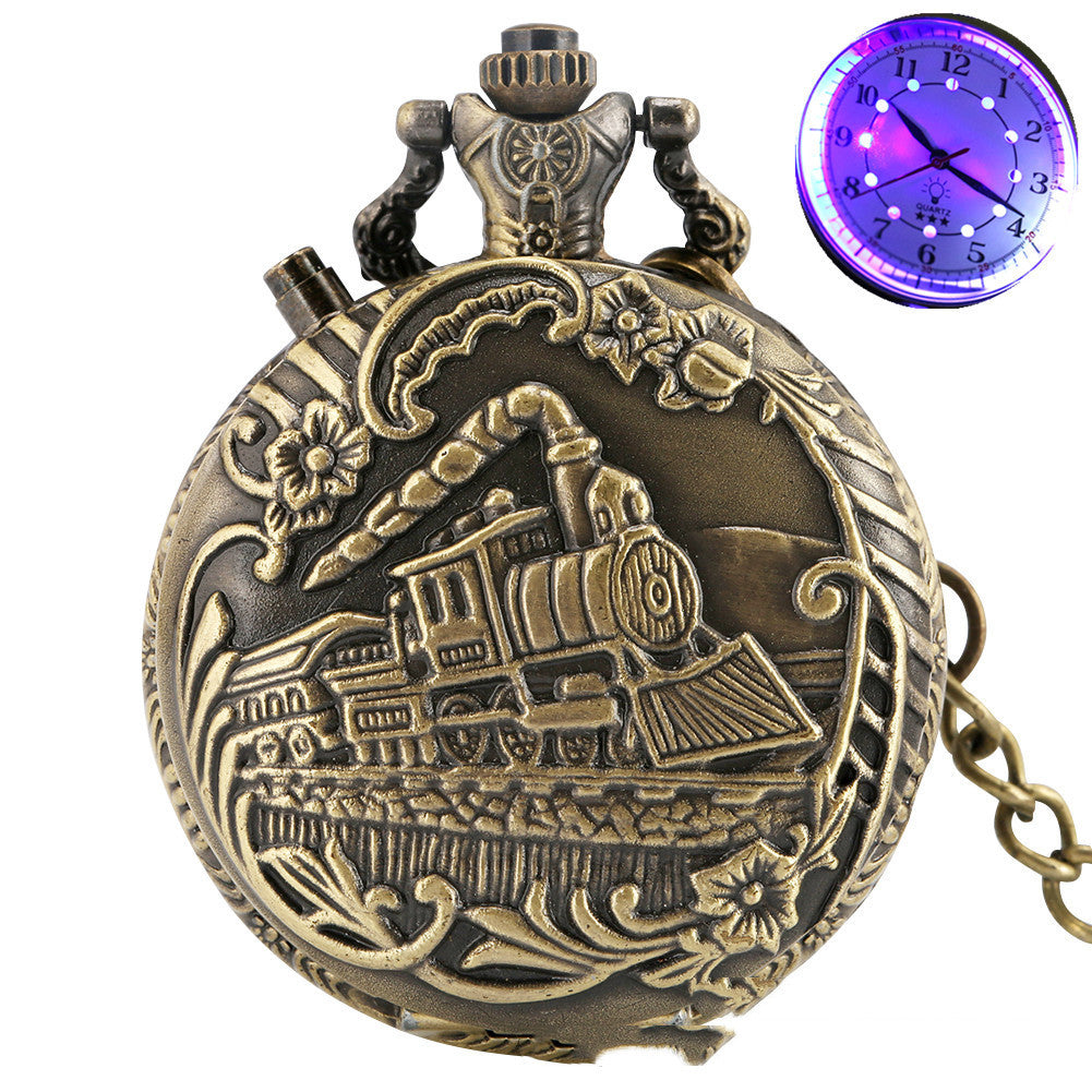 Retro Pocket Watch Locomotive LED Light Literal Creative Quartz Pocket Watch - Nostalgic Modern Striking Visual Reliable